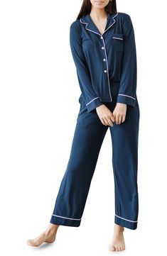 These breathable and stretchy pajamas are the perfect go-to on chilly nights when you just want to snuggle. Top has notched collar; long sleeves 95% viscose, 5% spandex Machine wash, tumble dry Imported Comfortable Long Sleeve Sleepwear For Pajama Party, Fall Long Sleeve Lounging Sleepwear, Blue Long Sleeve Sleepwear For Relaxation, Comfortable Sleepwear For Pajama Party In Fall, Relaxed Fit Long Sleeve Sleepwear For Pajama Party, Relaxed Fit Long Sleeve Sleepwear For Fall, Blue Long Sleeve Sleepwear For Fall, Comfortable Long Sleeve Sleepwear, Comfortable Long Sleeve Sleepwear For Relaxation