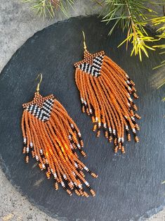 Pastel Orange Ombre Earrings Beaded Earrings Fringe Dangle Earrings Jewelry Gift Bohemian Earrings - Etsy Orange Dangle Jewelry With Colorful Beads, Orange Beaded Dangle Jewelry, Artisan Orange Beaded Earrings, Artisan Orange Round Bead Earrings, Handmade Orange Dangle Jewelry, Artisan Orange Dangle Jewelry, Brown Earrings With Colorful Beads For Gift, Orange Adjustable Beaded Drop Earrings, Orange Drop Earrings For Festival