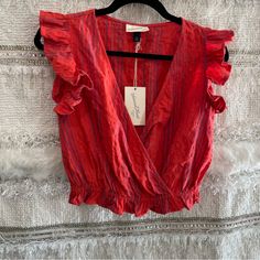 Size Xs Nwt Chic Red Flutter Sleeve Top, Red Flutter Sleeve Tops For Spring, Casual Red Tops With Flutter Sleeves, Red Ruffled Top For Beach, Red Ruffled Tops For Vacation, Barbie Sweatshirt, Tie Dye Crewneck Sweatshirts, Green Long Sleeve Shirt, Pink Floral Blouse