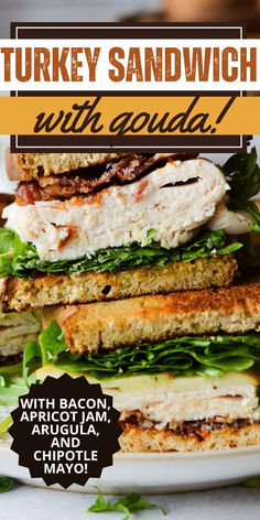 turkey sandwich with bacon, cheese, and arugula Sourdough Turkey, Turkey Sandwich Recipes, Turkey Sandwiches Recipes, Gluten Free Sandwich Bread, Gluten Free Sandwiches, Chipotle Mayo, Turkey Sandwich, Free Lunch, Deli Turkey