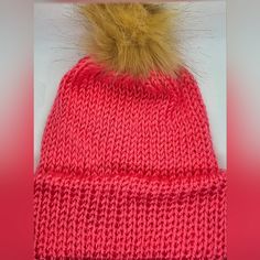 Unworn, Handmade, Knitted, Bright Coral Beanie. Trendy Soft Knit Crochet Hat, Casual Fitted Chunky Knit Pattern, Fitted Crochet Hat For Fall, Casual Soft Knit Pattern For Cold Weather, Casual Fitted Hand Knitted Pattern, Spring Knitting Pattern One Size, Spring One Size Knitting Pattern, One Size Spring Knitting Pattern, Casual Acrylic Soft Knit Pattern