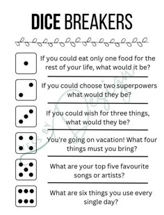 a printable dice breakers game for kids to play with the numbers and words