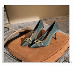 Lasaky - Metal Chain Pointed Toe High Heels with Shallow Mouth and Thin Heels Elegant High Heels, Elegant Heels, Stiletto Pumps, Black High Heels, High Heels Stilettos, Rabbit Fur, Black Pumps, Metal Chain, Black Heels