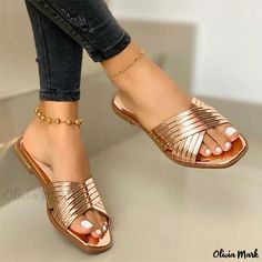 Olivia Mark - Comfortable Open-Toe Casual Outdoor Slippers Criss Cross Sandals, Outdoor Slippers, Fashion Slippers, Summer Flats, Gold Shoes, Comfortable Flats, Fashion Sandals, Womens Sandals Flat, Open Toe Sandals