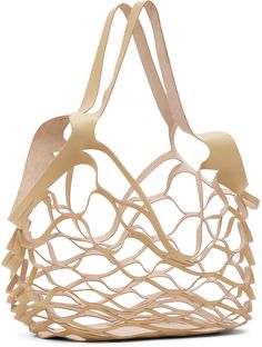 Grained leather mesh tote in beige. · Twin carry handles · Grained leather panel at base · Unlined · H13 x W12 x D6 Supplier color: Camel Leather Panel, Maryam Nassir Zadeh, How To Have Twins, Mesh Design, Market Bag, Camel, Second Hand, Handles, Women Wear