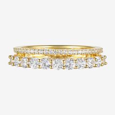 Ring Style: Stackable Rings, BandsFeatures: Stackable, Quick ShipSetting: ProngStone Cut: RoundStone Millimeter Measurement: 2.5 Mm Length, 2.5 Mm WidthMetal Color: YellowRing Gallery Height: 2.8mmMetal: 14k Gold Over SilverBand Width: 3.5mmCare: Wipe CleanStone Type: 37 Lab Created SapphireAuthenticity: Lab Created StoneCountry of Origin: Imported Gold Diamond Stackable Crystal Ring, Gold Stackable Diamond Crystal Ring, Stackable Gold Crystal Ring With Diamonds, Stackable Double Band Diamond Jewelry, Fine Jewelry Diamond White Stackable Rings, Diamond White Stackable Rings For Promise, Dazzling Stackable Diamond Ring, Diamond Double Band Stackable Rings As Gift, Stackable Diamond Rings With Double Band