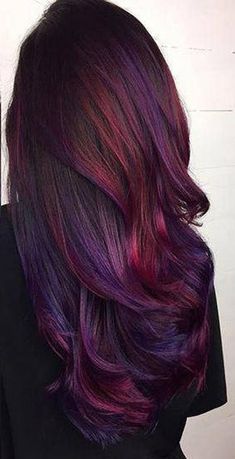 PLUM BURGUNDY WINE Galaxy Oil Slick Clip In Hair Extensions | Etsy Maroon Hair, Rambut Brunette, Fall Hair Color Trends, Ombre Hair Extensions, Real Human Hair Extensions, Coloured Hair, Dye Colors, Ombré Hair