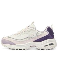 (WMNS) Skechers D'Lites 1.0 Shoes 'White Purple Pink' 896283-WPR White Fade-resistant Synthetic Sneakers, White Lace-up Sneakers With Vented Sides, Sporty White Walking Shoes With Vented Sides, White Fade-resistant Synthetic Walking Shoes, White Synthetic Sneakers With Vented Sides, Skechers D'lites, Skechers D Lites, Dope Nail Designs, Fashion Performance