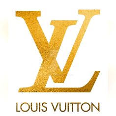 the louis vutton logo is shown in gold on a white background with black lettering