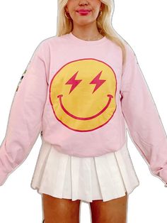 Pink Crewneck, Shoe Gifts, Lightning Bolt, British Indian, Smiley Face, Smiley, Dress Collection, Homecoming Dresses, Light Pink