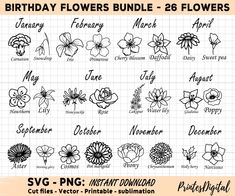 the birthday flowers bundle is shown in black and white