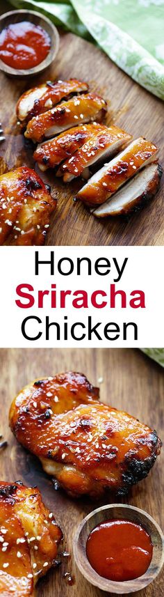 honey sriracha chicken with sauce on the side