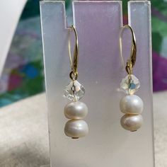 Cultured Pearl Ab Crystal Artisan Handmade Dangle Pierced Earrings 1 ½” Long New These Are Very Cute, Dainty Earrings That Are Great For Any Occasion; Lightweight; Handmade By Me, Never Worn; Wedding, Everyday, Statement, Artisan, Handmade, Bridal Handmade Adjustable Pearl White Earrings, White Dangle Crystal Earrings Gift, Elegant White Crystal Earrings For Gift, White Hypoallergenic Drop Crystal Earrings, White Pearl Crystal Earrings For Pierced Ears, Adjustable White Crystal Earrings, White Pearl Crystal Earrings, Hypoallergenic White Dangle Earrings, Adjustable Nickel-free White Crystal Earrings