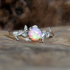 Silver Leaf Angel Skin Pink Opal Ring Copperbeard Jewelry Pink Opal Ring, Opal Wedding Band, Opal Gifts, Blue Opal Ring, Cute Engagement Rings, Opal Wedding Rings, Fire Opal Ring, Leaves Design, Opal Engagement