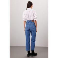 Blue denim (99% Cotton, 1% Elastane). Jeans. Front button closure. 27" inseam. 11" rise. Imported. Rent The Runway, Closet Designs, Crop Jeans, Cropped Jeans, Wide Leg Jeans, Madewell, Blue Denim, Fashion Design, Blue