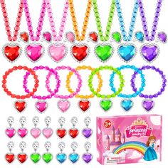 PRICES MAY VARY. PACKAGE CONTENT - You will get a delicate princess jewelry box, with all jewelry set packaged in. The princess jewelry kit includes 7 bracelets, 7 necklaces, 7 rings and 7 pairs earrings. girl jewelry set providing with different styles to meet little girl's daily matching. HIGH QUALITY - these colorful princess jewelry are made of quality crystal beads, and not easy to be faded, broken or worn, lightweight and easy to put on and take off., it would not burden on your wrist, eas Play Dress Up, Up Costume, Girls Heart, Princess Jewelry, Costume Jewelry Sets, Colorful Necklace, Friendship Jewelry, Dress Up Costumes, Jewelry Kits