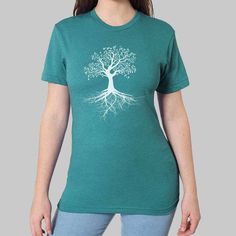 Womens Unisex Tee - Tree with Roots Tshirts // Plus Size T shirts, Screen Print Graphic Tees, Bella Short Sleeve T-shirt With Sublimation Print, Comfortable Graphic Print Crew Neck T-shirt, Comfortable Crew Neck Top With Screen Print, Green Crew Neck Shirt, Graphic Print Crew Neck Shirt With Comfortable Fit, Comfortable Crew Neck Shirt With Graphic Print, Comfortable Fit Graphic Print Shirt With Crew Neck, Comfortable Fit Crew Neck Shirt With Graphic Print, Unisex Green Screen Print T-shirt