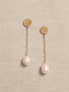 Pearl & Chain Earrings | Aureus + Argent | Banana Republic Pearl Collection, Crafted Jewelry, Pearl Chain, Pearl Size, Brass Chain, Chain Earrings, Earrings Sterling Silver, Hand Picked, Handcrafted Jewelry