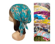 Comfortable super lightweight non-stretch pre tied bandana / head scarf  Elastic back for easy-on, easy-off style Women's one size fits most. Machine Wash Cold. Made in the USA. 100% Cotton Wrap Flowers, Scarf Head Wrap, Cotton Hair, Scarf Head, Head Wrap Scarf, Hair Scarf, Head Wrap, Scarf Hairstyles, Bandanas