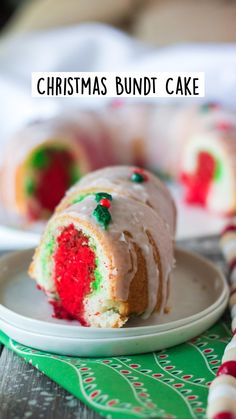 a christmas bundt cake on a plate with candy canes