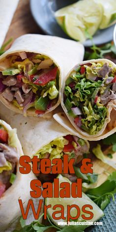 Steak & Salad Wraps Grilled Steak Wraps, Healthy Steak Wraps, Meat Wraps Recipes, Steak Wraps Recipes Healthy, Steak Wraps Tortillas, Beef Wraps Recipes, Steak Wraps Recipes, Cold Wraps, Beef Bottom Round Steak