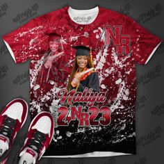 Congratulations to the Class of 2024 - Show off your accomplishment! Celebrate this momentous occasion with a personalized graduation shirt that’s truly one-of-a-kind. We offer a variety of styles such as All-Over Print shirts or Center Print shirts with unique design options and colors to choose from. Create a truly unique statement piece that you’ll proudly own for years to come! Remember this special chapter in life with the perfect graduation tee. Wecan add your school name, degree, icons, i Crew Neck T-shirt With Graphic Print For Graduation Party, Customizable Red Shirt With Graphic Print, Casual Shirt With Custom Print For Graduation, Custom Print Crew Neck Shirt For Graduation, Customizable Crew Neck Top For Graduation Party, Graphic Print Crew Neck Top For Graduation Party, Graphic Print Tops For College Events And Graduation, Short Sleeve Tops With Graphic Print For Graduation Party, Graphic Print Short Sleeve Top For Graduation Party