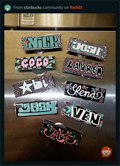 stickers that are on the side of a refrigerator