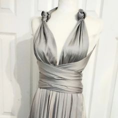 Nwt Gorgeous Silver Satin Wrap Dress From Light In The Box. Long, Flowing Floor Length Gown With Wrap Top That Can Be Worn Dozens Of Different Ways. Custom Sized: Bust: 39.5 In Waist: 33.5 In Hips: 38 In Hollow To Floor: 55 In Height: 65.5 In Can Easily Be Altered To Fit. Light In The Box Dresses, Satin Wrap Dress, Floor Length Gown, Wrap Top, Cocktail Dresses, The Box, Floor Length, Custom Sizing, Wrap Dress