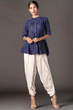 Shop for Twenty Nine Blue Silk Bandhani Kedia Top for Women Online at Aza Fashions Bandhani Print, Flared Top, Top For Women, Blue Silk, Online Tops, Indian Design, Not For Sale, Aza Fashion, Silk Blouse