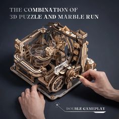 the combination of 3d puzzle and marble run is shown in this advertisement for double game play