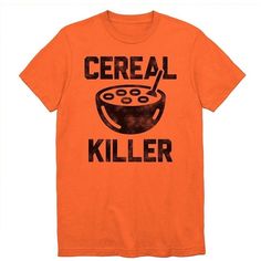 Cereal Killer T-Shirt Funny Foodie Pun Punny Humor Novelty Halloween Shirts Measurements Armpit To Armpit 19" Neck To Bottom Hem 28" N153. Halloween Cotton T-shirt With Text Print, Halloween Novelty Cotton T-shirt, Funny Cotton Halloween T-shirt, Halloween Short Sleeve T-shirt With Text Print, Halloween Text Print Short Sleeve T-shirt, Halloween Cotton Tops With Text Print, Halloween Cotton Top With Text Print, Orange Cotton Tops For Halloween, Casual Tops With Funny Text For Halloween