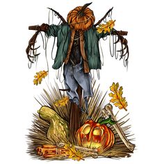 a scarecrow standing on top of a tree stump