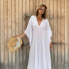 White Ibiza Long Kaftan With Hand Embroidery | Etsy White V-neck Boho Summer Dress, White Flowy V-neck Beach Dress, Bohemian White V-neck Cover-up, White Flowy V-neck Cover-up, White Bohemian V-neck Cover-up, Elegant White Kaftan For Festival, White Maxi Length Beachy Cover-up, V-neck Beachwear Maxi Dress For Beach Wedding, White V-neck Maxi Dress For Beach Season