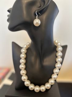 Pearl, Earring & Necklace Formal Costume Jewelry With Pearl Drop, Adjustable Single Earring For Formal Occasions, Classic Pearl White Jewelry For Party, Jewelry Sets With Matching Round Bead Earrings, Jewelry Sets With Matching Earrings And Round Beads, Elegant Jewelry With Matching Round Beads Earrings, Elegant Adjustable Clip-on Earrings For Formal Occasions, Costume Jewelry Pearl Earrings For Party, Pearl White Round Beads Earrings