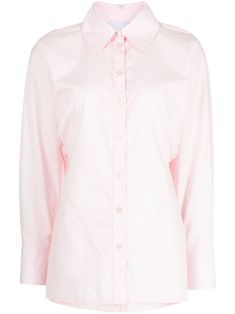 light pink cotton pointed flat collar front button fastening fitted waistline long sleeves buttoned cuffs straight hem Pointed Flat Collar, Flat Collar, Button Shirt, Pink Cotton, Button Up Shirts, Light Pink, Top Shirt, Button Up, Long Sleeve Blouse