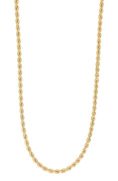 Polished rope links texture this timeless chain necklace handcrafted in Italy from 14-karat gold. 14k gold Made in Italy 14k Gold Link Rope Chain Necklace, Formal Gold Rope Chain Link Necklace, 14k Gold Oval Link Rope Chain Necklace, 14k Gold Rope Chain Necklace For Formal Occasions, Classic 14k Gold Rope Chain Necklace, 14k Yellow Gold Rope Chain Necklace, 14k Yellow Gold Wheat Rope Chain Necklace, Formal 14k Gold Figaro Rope Chain Necklace, 14k Yellow Gold Wheat Chain Necklace