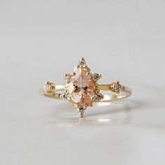 14K Morganite Diamond Crush Ring - Tippy Taste Jewelry Old Fashioned Engagement Rings, Old Engagement Rings, Untraditional Engagement Rings, Yellow Wedding Ring, Unconventional Wedding Rings, Bohemian Wedding Rings, Non Diamond Engagement Rings, Rings Big, Tiny Wedding