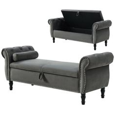 two gray couches sitting next to each other