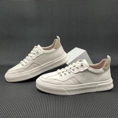 Gender: Men Type: Casual Shoes Main Materials: Cowhide Insole: Pigskin Sole: Rubber Type of Closure:... Beige Low-top Leather Shoes, Leather Shoes With Textured White Sole And Flat Heel, Leather Slip-on Skate Shoes With Rubber Sole, White Leather Shoes With Textured Sole, Cream Skate Shoes With Round Toe And Rubber Sole, Cream Skate Shoes With Rubber Sole And Round Toe, Textured Sole Leather Shoes For Streetwear, Textured Sole Round Toe Leather Shoes For Streetwear, Leather Shoes With Textured Sole For Streetwear