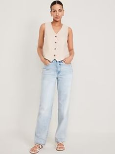 Women's Clothing Sale | Old Navy Chic Straight Bottoms With Pockets, Cropped Light Wash Bottoms With Pockets, Light Wash Cropped Bottoms With Pockets, Loose Fit Old Navy Jeans, Non-stretch Straight Leg Jeans In Medium Wash, Light Indigo Wide-leg Jeans With Five Pockets, Cheap Relaxed Fit Pull-on Jeans, Light Wash Cotton Pull-on Jeans, Loose Jeans