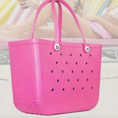 Heavy Duty Rubber Waterproof / Beach Bag Hot Pink New Waterproof Tote Bag For Shopping, Waterproof Shopping Tote Bag, Pink Waterproof Shoulder Bag For Daily Use, Pink Waterproof Outdoor Bag, Outdoor Pink Waterproof Bags, Waterproof Summer Bags, Pink Packable Bags For Outdoor, Pink Packable Outdoor Bags, Pink Waterproof Bag For Daily Use