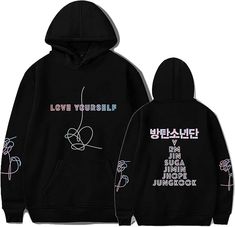 Love Yourself Hoodie Women Girl Bangtan Boys Kpop Sweatshirt Jungkook Suga Jin V Pullover Drawstring Hoodies Coat Cycling Pants, Jin Jimin, Skirt And Sneakers, Black Clothing, Sports Skirts, Amazon Products, Knitted Tshirt