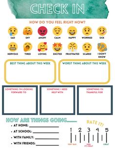 This Check In sheet is the perfect tool to get kids and teens talking! Kids and Teens may have stressors going on in their lives, but sometimes need our help prompting them. This worksheet can be used at the beginning of every therapy session, support group, class, practice, etc.  Kids/Teens may have trouble asking for help and may not express any distress they are experiencing. This tool can be used to assess their needs to we can better support them! Kids love routines, so having this at the beginning of each session can help them know what to expect. You can print each time and they can take with them, or you can laminate the sheet and re-use with dry erase markers! Group Therapy Activities, Worried Kids, Counseling Kids, Individual Therapy, Therapy Games, Asking For Help, Daily Mood, Mental Health Therapy, Group Therapy