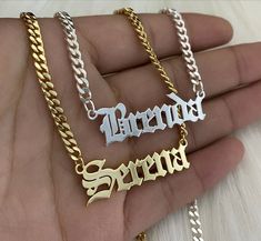 "This is a Handmade item. Material: Stainless steel Chain: Curb Chain Plating: Silver/Gold/Rose Gold Material: All types of metals are available, Contact us for change in metal. 14K Gold or White Gold or Platinum or Rose Gold. (100% Real) Everything is available. Contact me. → [How to process the order] 1. Please tell us the name and font number in the 'Box' Above For Example:- Jasmine+Font 1 Listing Necklace Features Font 4, If a Font is not given, You will receive the Font that is picture. and Old English Names, Arabic Necklace, English Jewelry, English Name, Necklace Gift Box, Minimalist Pendant, Name Earrings, Name Necklaces, Gold Armband