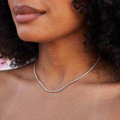 We're changing the game by introducing our newest Micro Tennis Necklaces with even smaller, 1.6mm, stones. This original piece can be worn independently as a single strand, paired as a double strand, and even paired with our bestselling pendants. You won't find 'em anywhere else. This product is guaranteed for life - GLD will repair the item should you experience any defects in craftsmanship or breakage. Specifications - Length: 16" & 18" - Width: 1.6mm - Weight: (Weight can vary +/- 2 grams) Go Forever Products, Vvs Diamond, Tennis Necklace, Vermeil Jewelry, Custom Earrings, Necklace Size, Pendant Bracelet, Drop Necklace, Gold Design