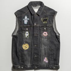 Includes All 6 Patches Shown. Please Specify What Size And If You Would Like Black, White, Or Blue Denim For Your Vest. Casual Black Vest For Alternative Fashion, Urban Outfitters Jacket, Spooky Halloween, Black Gray, Blue Denim, Urban Outfitters, Black And Grey, Jackets & Coats, Jackets For Women