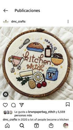 a cross stitch pattern with the words kitchen made written in cursive writing on it