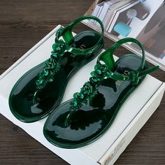 Color: Green, size: 38 Plastic Sandals, Shoes Slides, Womens Gladiator Sandals, Summer Fashion Beach, Summer Flip Flops, Beach Flip Flops, Boho Green, Beach Casual, Jelly Shoes