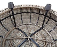 an umbrella made out of wicker sitting on top of a table