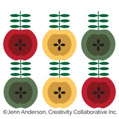 an image of apples and leaves on a white background with the words jenny anderson, creativity collaborative inc